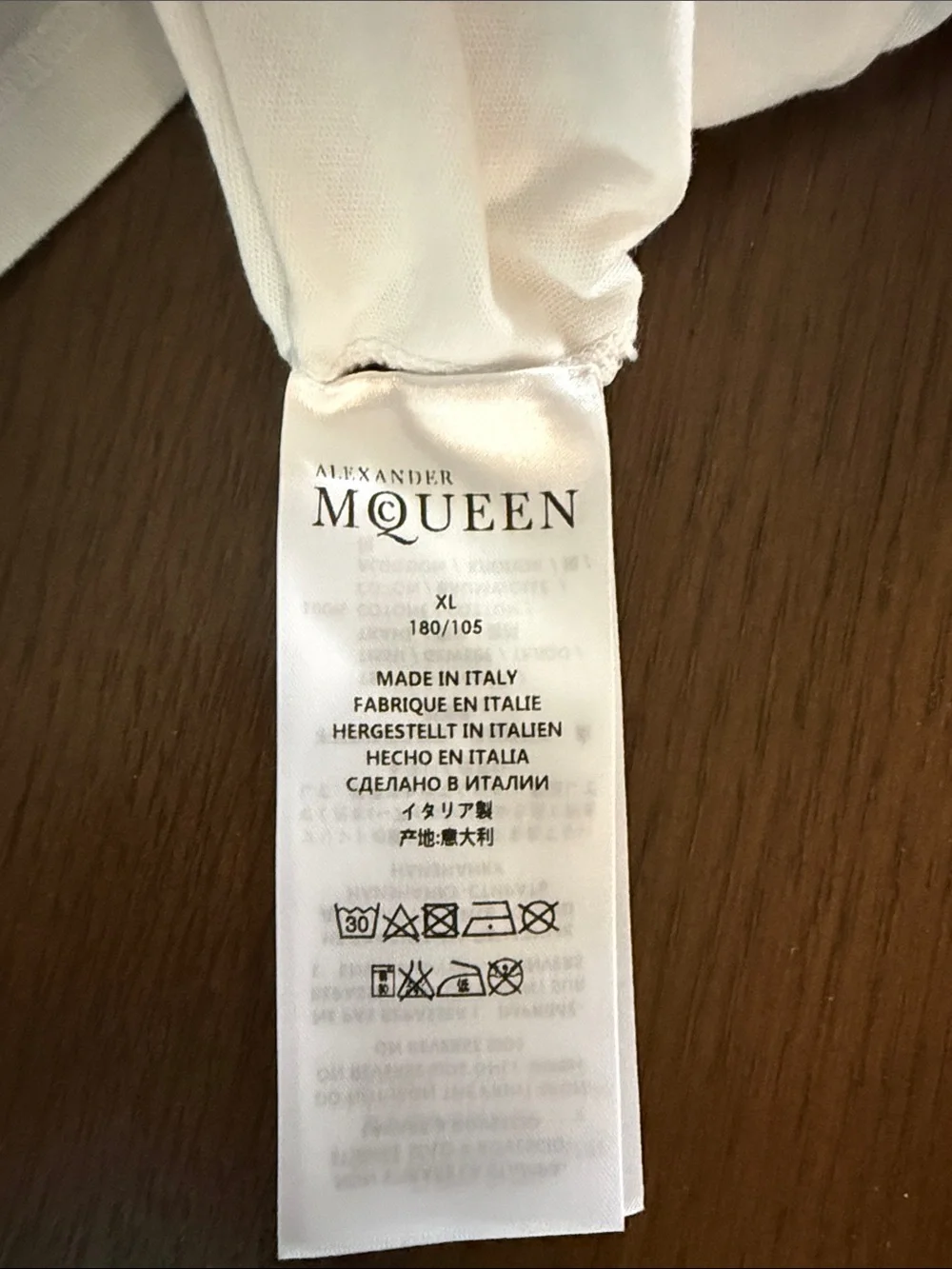 Alexander McQueen White Tee with Blue Vertical 'HONOUR' Panel